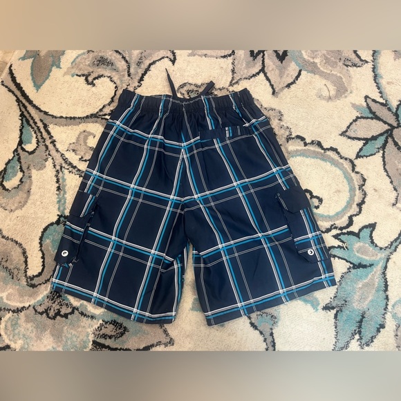 OP Blue and Black Swim Trunks Quick-Dry Plaid Sz M 32-34 - Picture 2 of 4